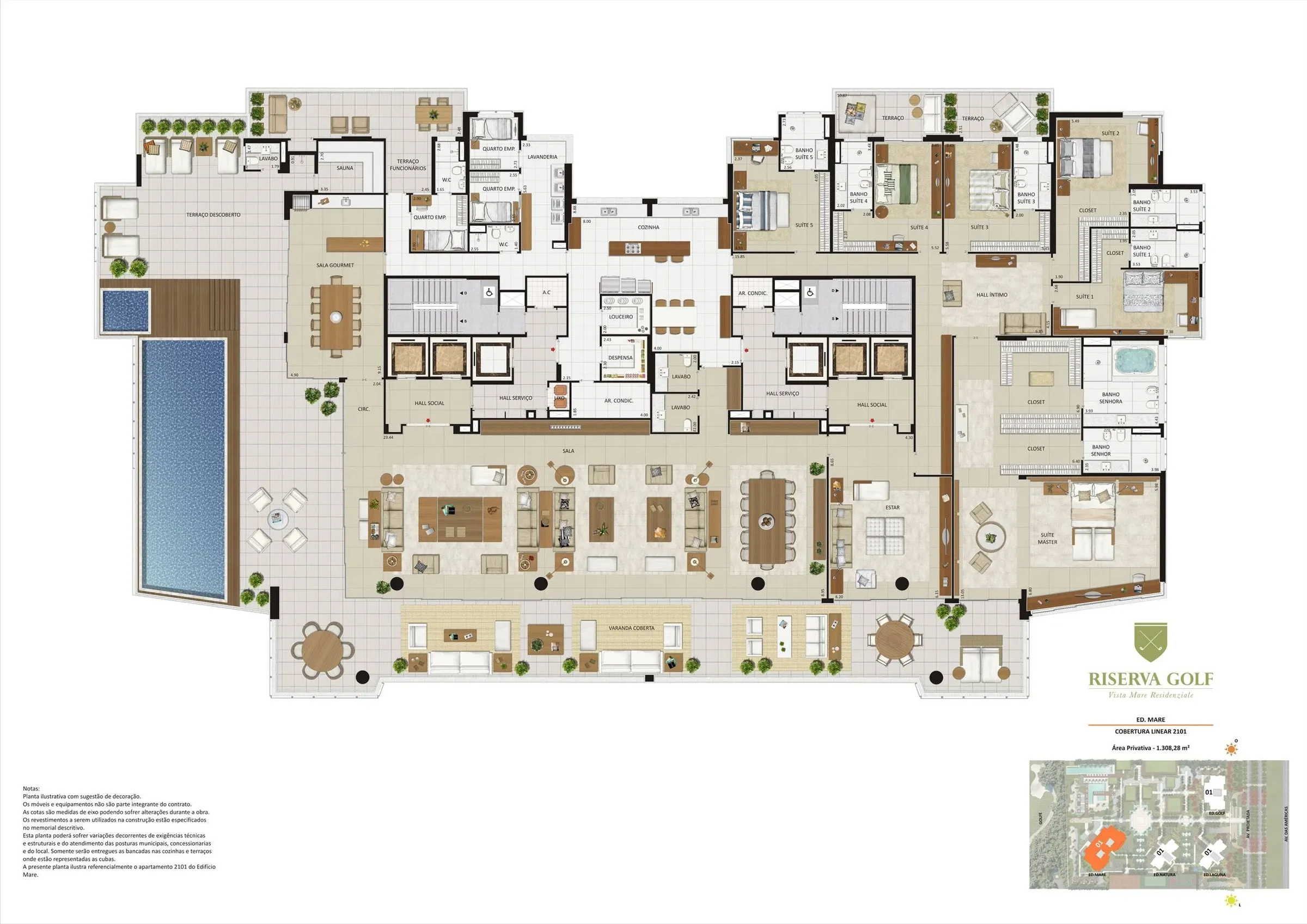Planta Cobertura mare 1308m2 — Riserva Golf