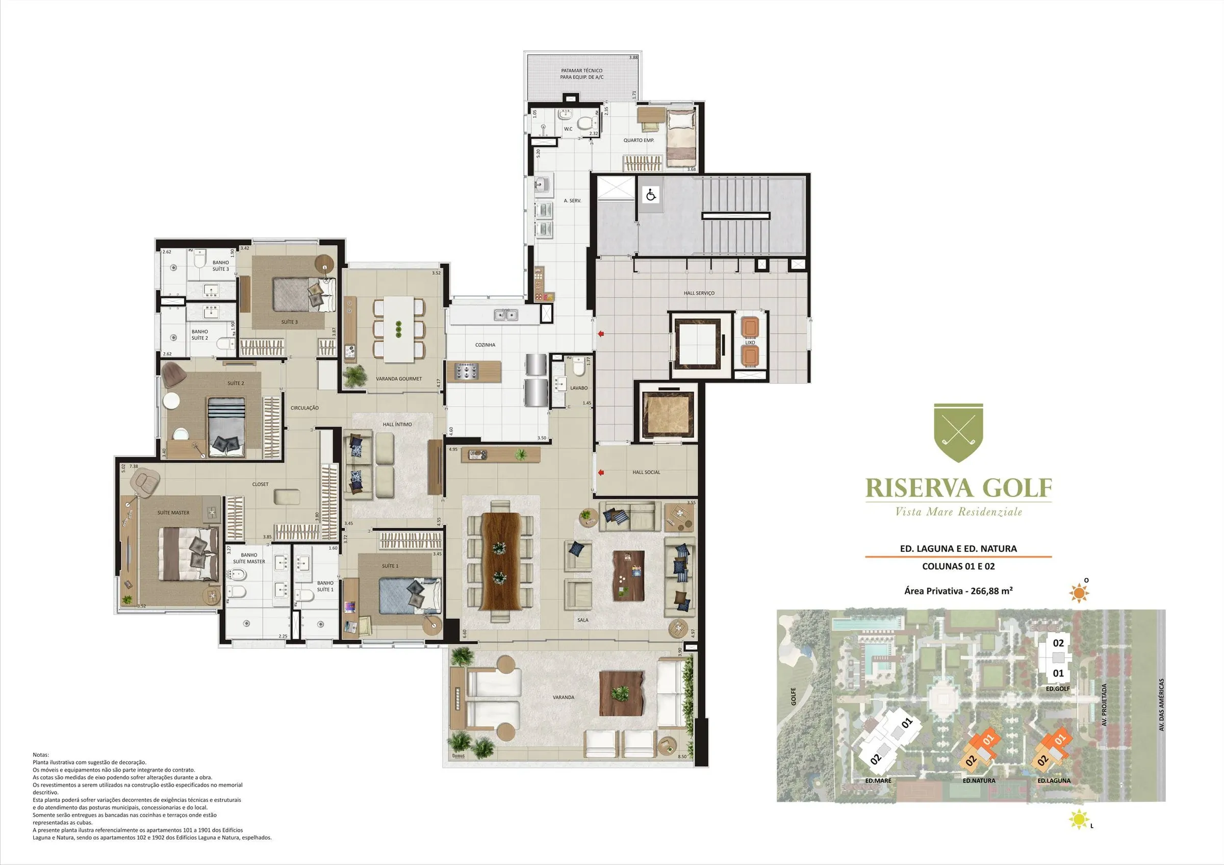 Planta Laguna e natura 266m2 4 suites — Riserva Golf